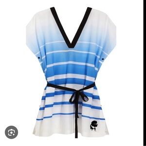 Vilebrequin / Karl Largerfeld Blue and White Striped V-Neck Tunic